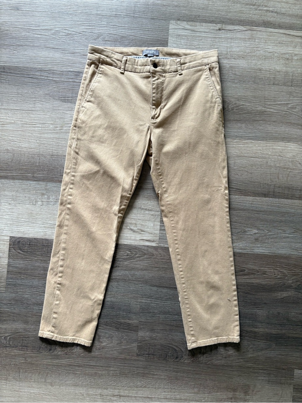 Ash & Erie Mens 32×27 Washed Stretch Chino Pants Khaki Beige Short Inseam